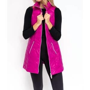 NEW ANORAK chevron quilted long vest in hot pink